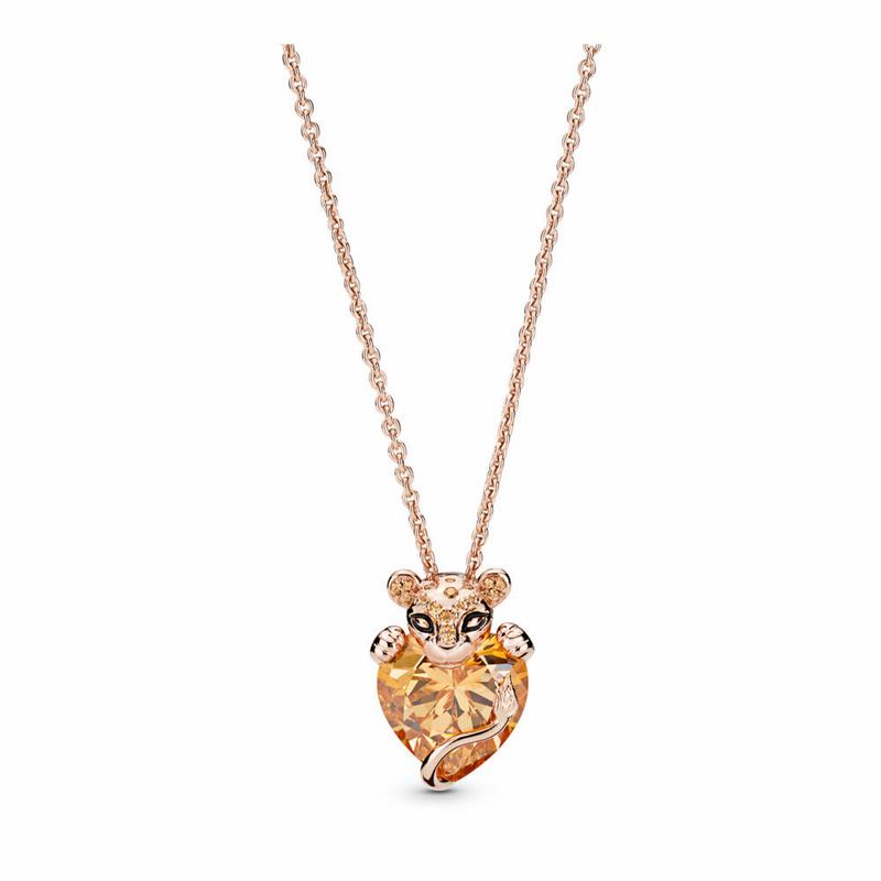 Pandora Rose™ Sparkling Lion Princess Heart Necklace Ireland - Pandora Rose/Silicone/Black/Cubic Zir